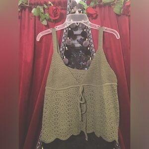 Crochet knit earthy green cami top - cottage core - fairycore- hippie 🧚🏻♂️🌿
